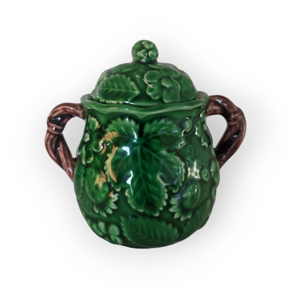 Vintage 1983 Haldon Group Porcelain Green Strawberry Floral sugar and cream set - Picture 8 of 9